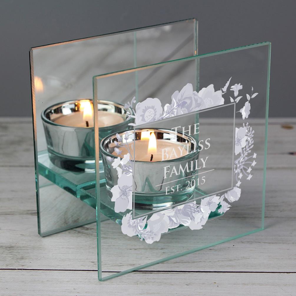 Personalised Soft Watercolour Mirrored Glass Tea Light Candle Holder Extra Image 1